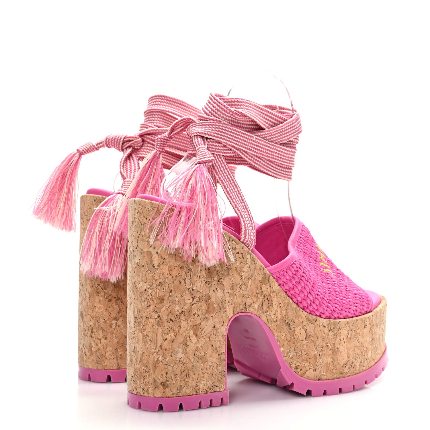 Jimmy Choo Raffia Embroidered Gal 130 Wedge Sandals 40 Fuchsia