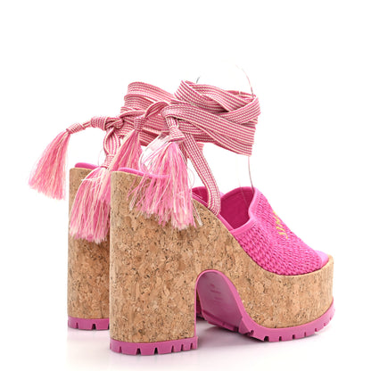 Jimmy Choo Raffia Embroidered Gal 130 Wedge Sandals 40 Fuchsia 4 of 7