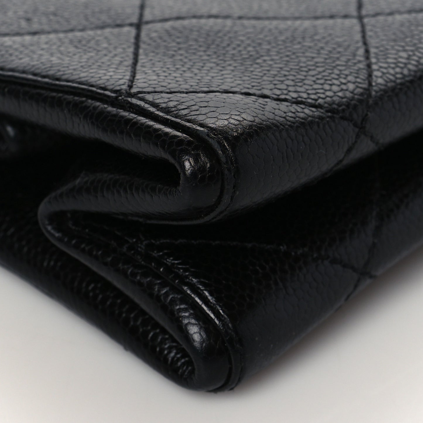 Caviar Quilted Wood Handle Clutch Black