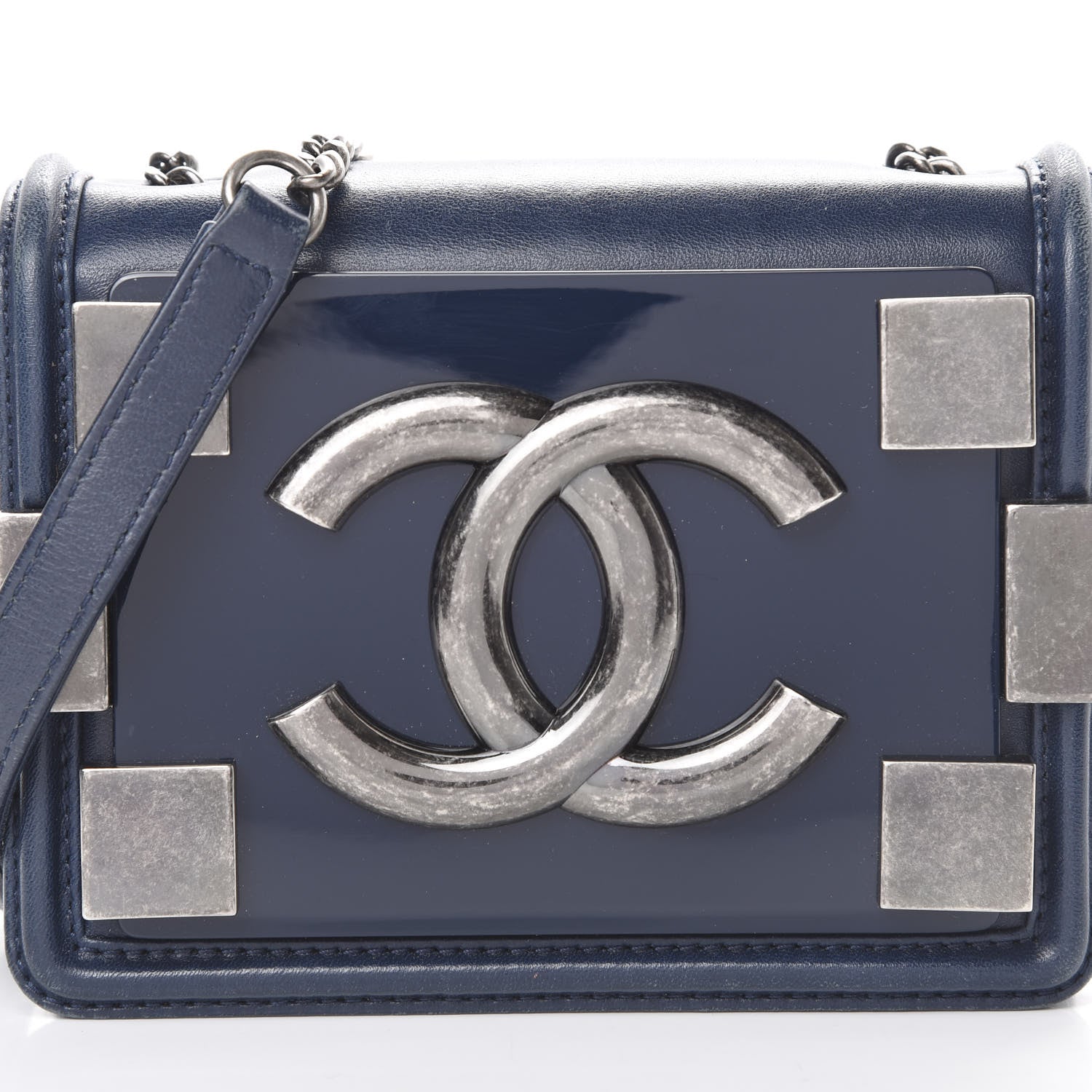 Chanel Plexiglass Patent Mini Boy Brick Flap Navy 7 of 16