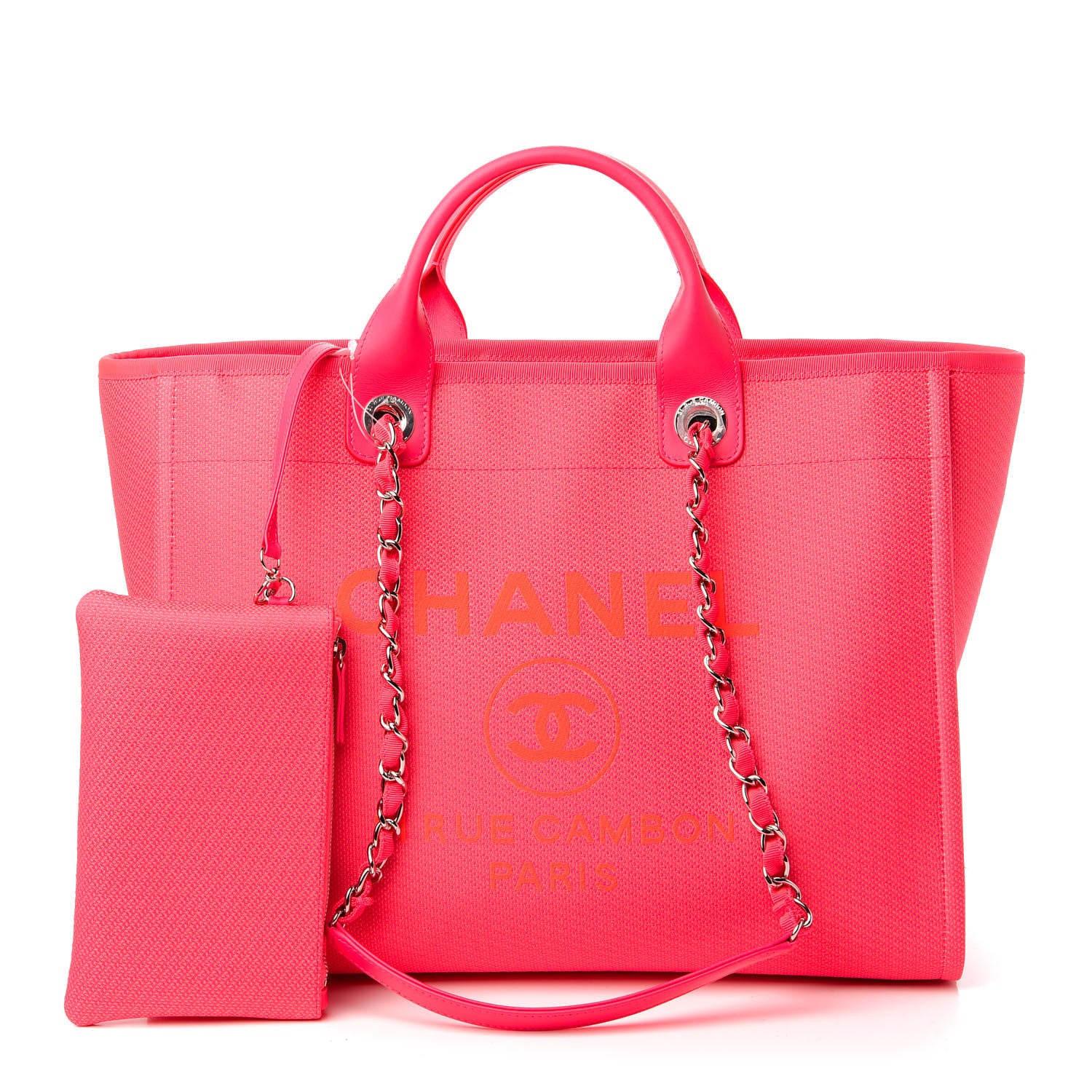 Chanel Mixed Fibers Calfskin Medium Deauville Tote Pink Orange 11 of 13