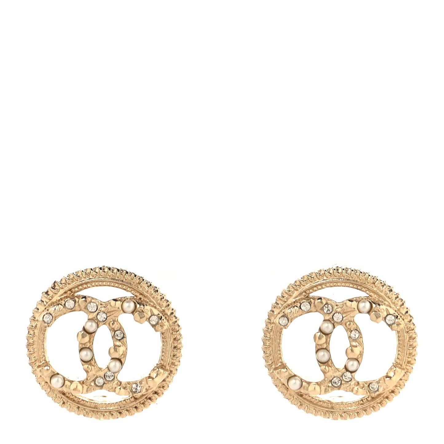 Pearl CC Round Earrings Gold