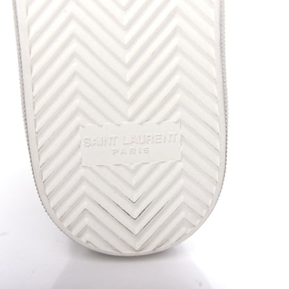 Saint Laurent Distressed Calfskin Bedford Logo-Appliqued Hightop Sneakers 40 Argento Cream White 9 of 11