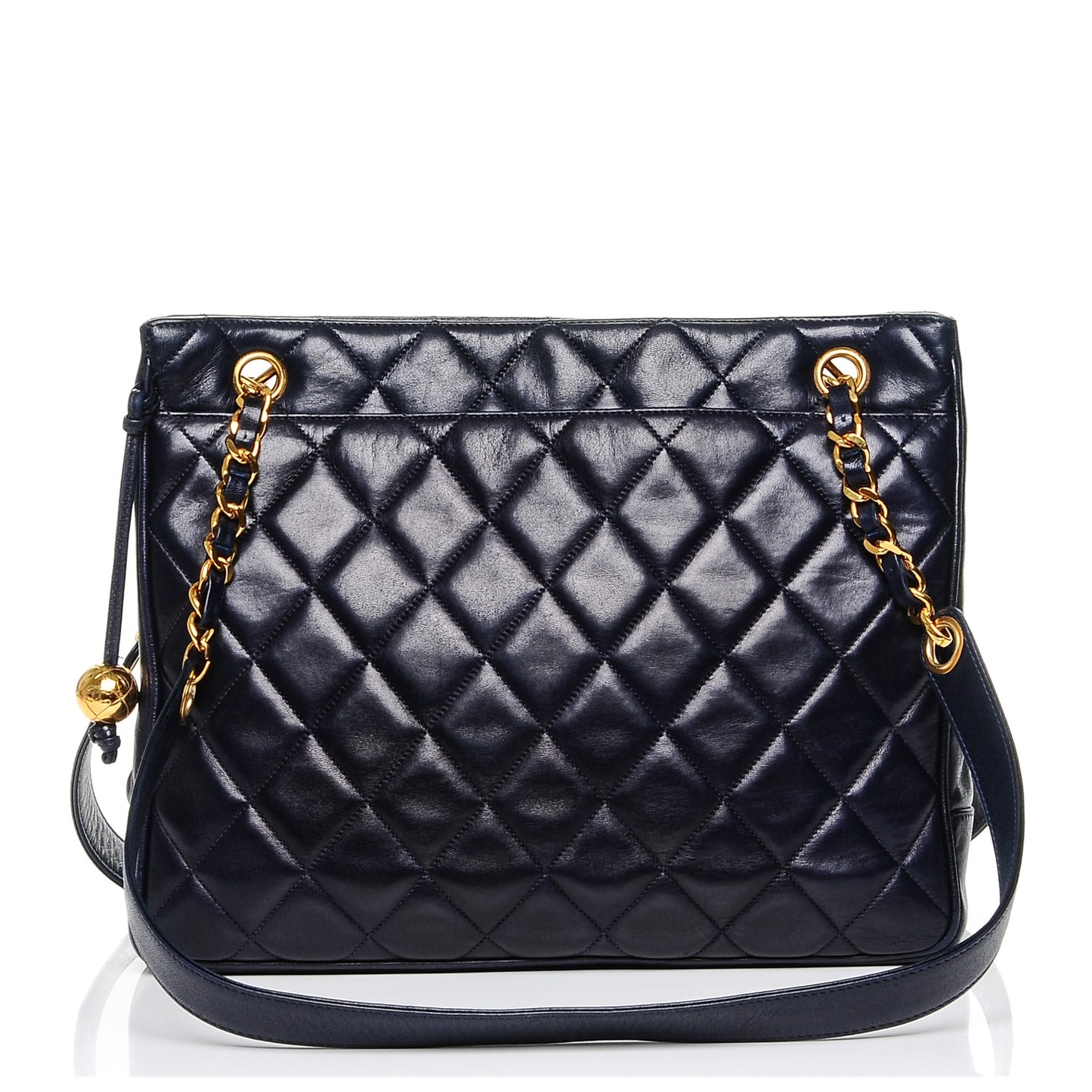 Lambskin Quilted Shoulder Bag Navy Blue