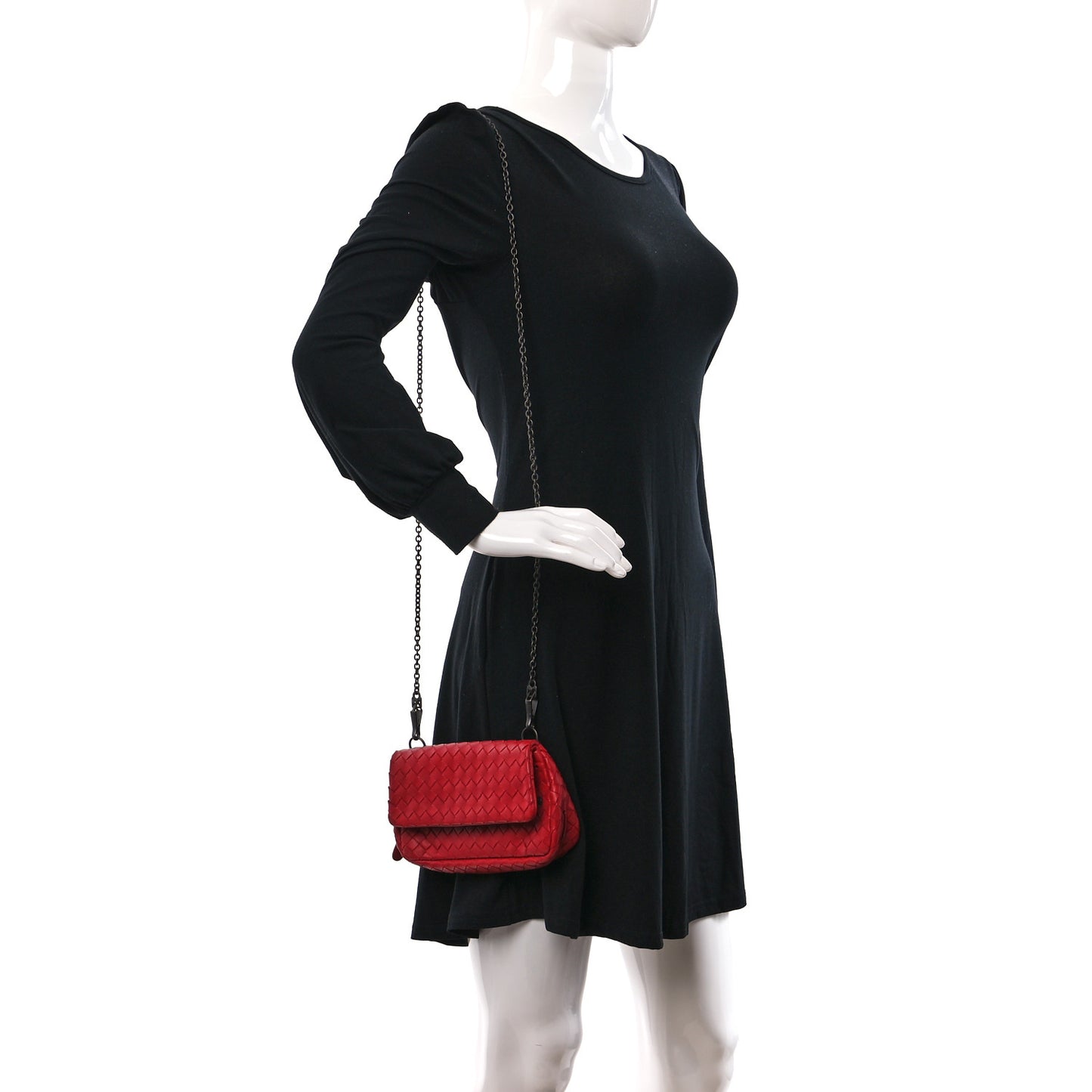 Nappa Intrecciato Small Chain Crossbody Red
