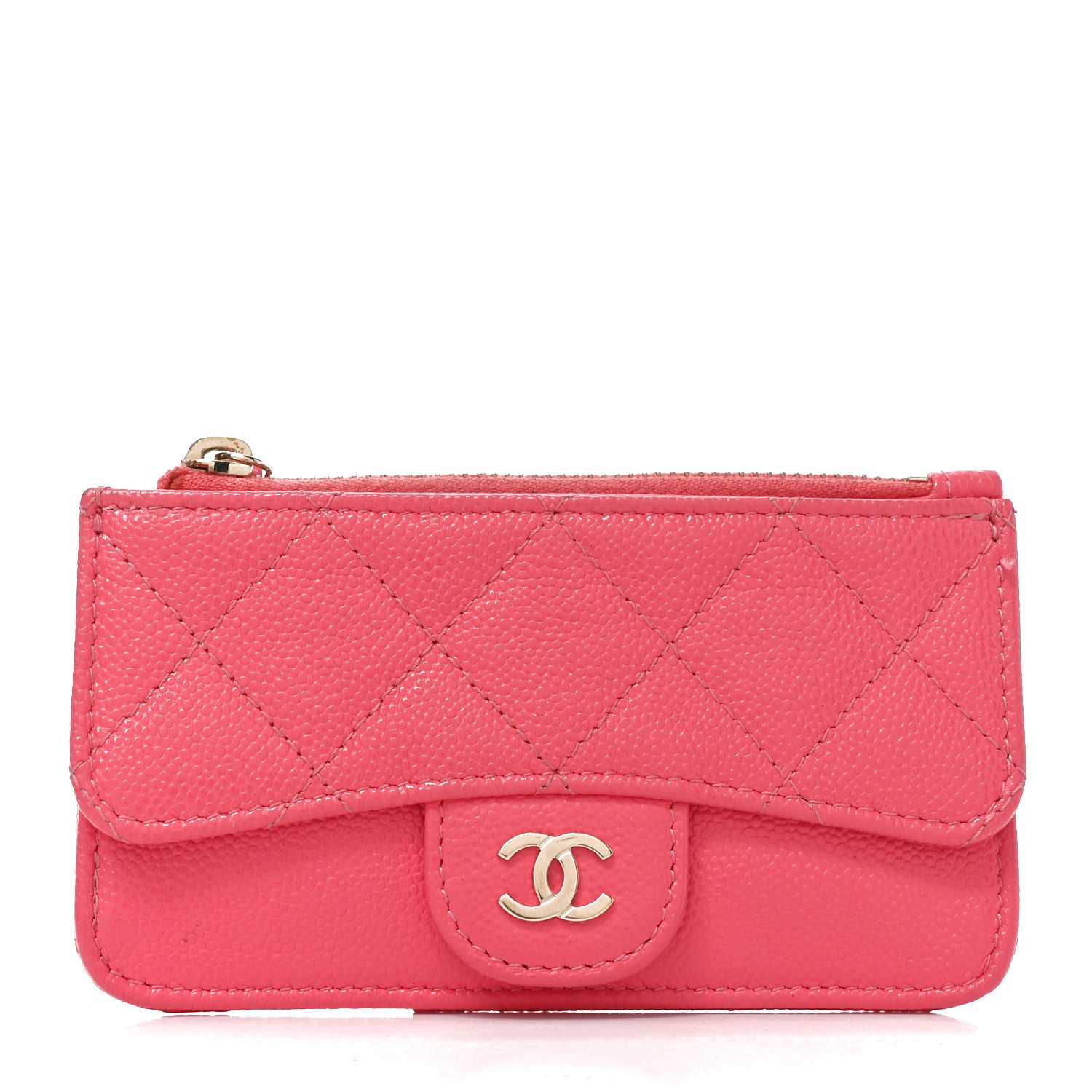 Chanel Caviar Quilted Flap Zip Card Holder Dark Pink 1 of 8