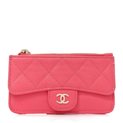 Chanel Caviar Quilted Flap Zip Card Holder Dark Pink 1 of 8