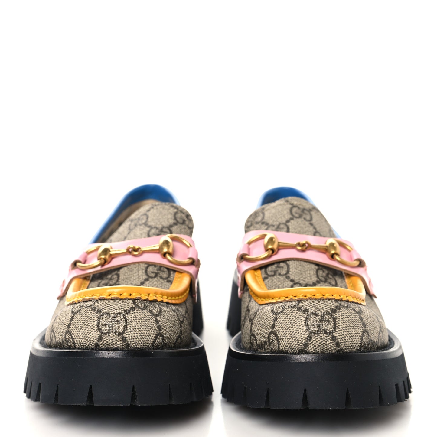 GG Supreme Monogram Cordovan Lux Womens Harald Horsebit 25mm Platform Loafers 35.5 Beige Sugar Pink Crop Shine Purple Marine