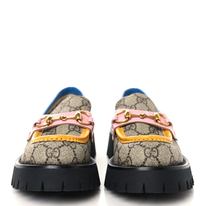 Gucci GG Supreme Monogram Cordovan Lux Womens Harald Horsebit 25mm Platform Loafers 35.5 Beige Sugar Pink Crop Shine Purple Marine 3 of 9