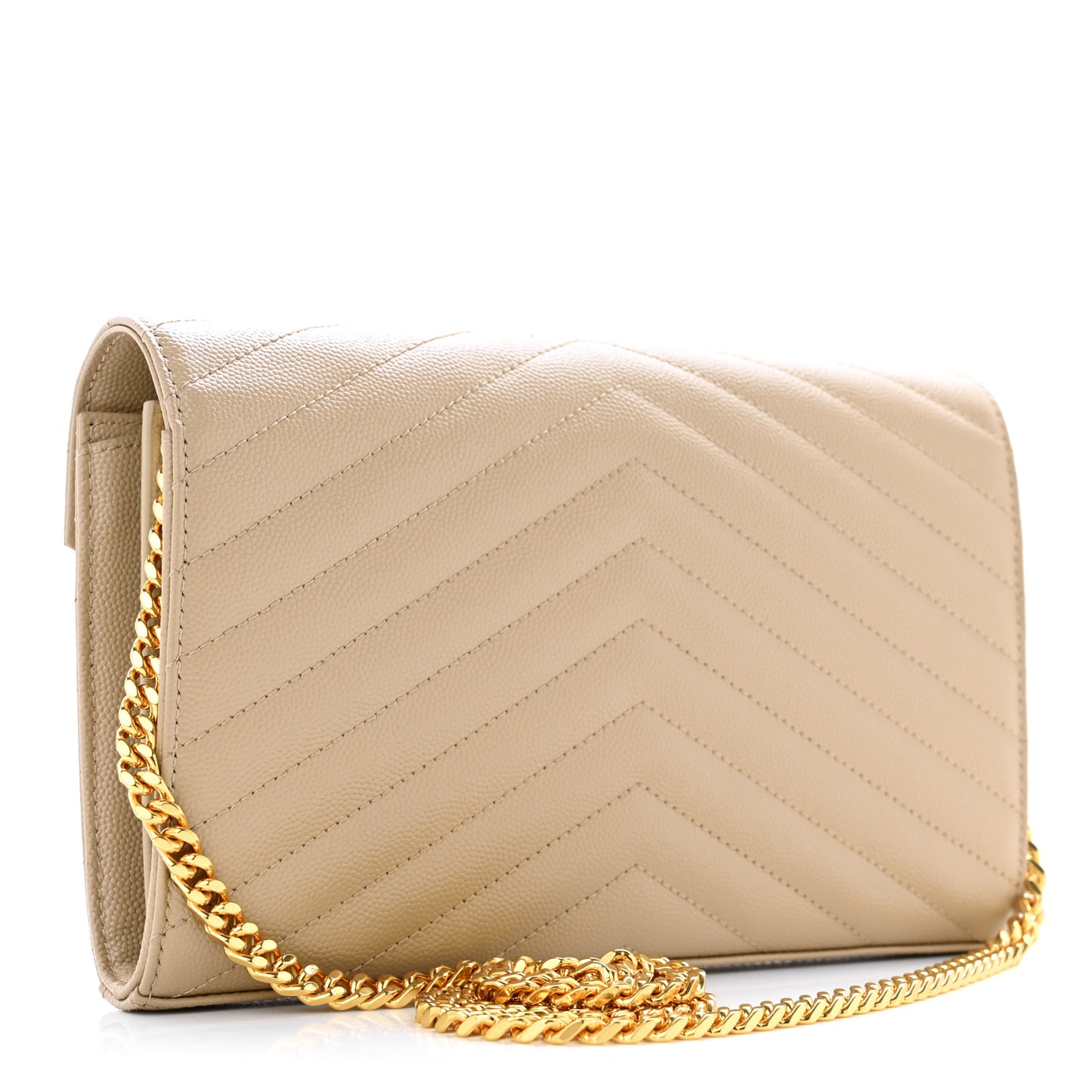 Grain De Poudre Matelasse Chevron Monogram Chain Wallet Dark Beige