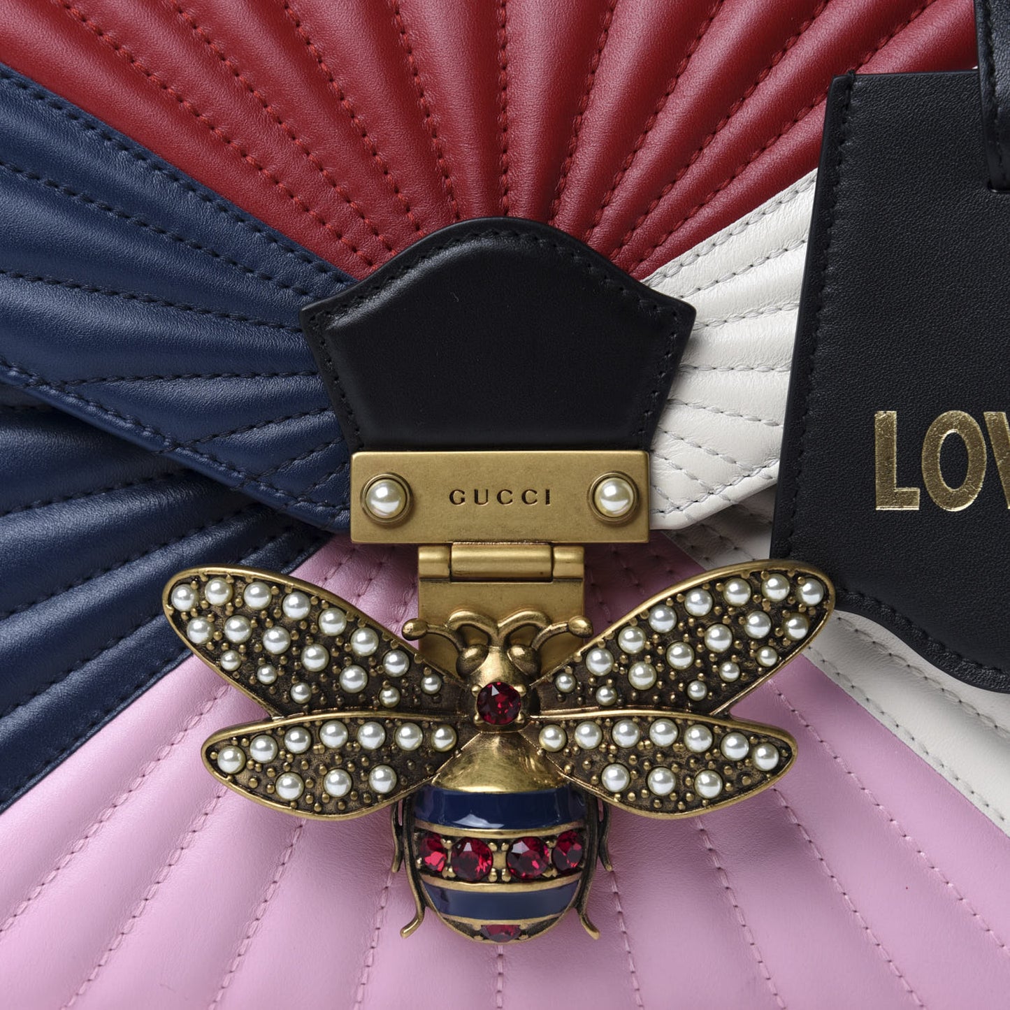 Calfskin Bamboo Trapuntata Queen Margaret Top Handle Bag Blue Agata Hibiscus Red Mystic White Sugar Pink