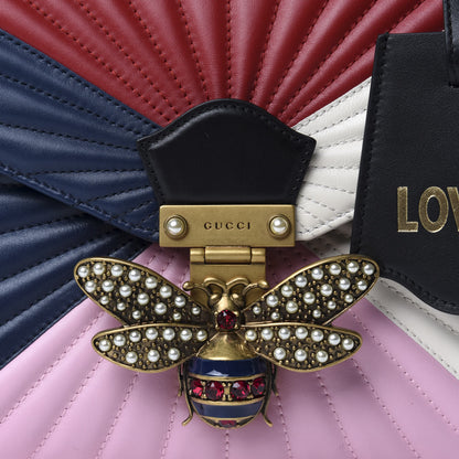 Gucci Calfskin Bamboo Trapuntata Queen Margaret Top Handle Bag Blue Agata Hibiscus Red Mystic White Sugar Pink 10 of 10