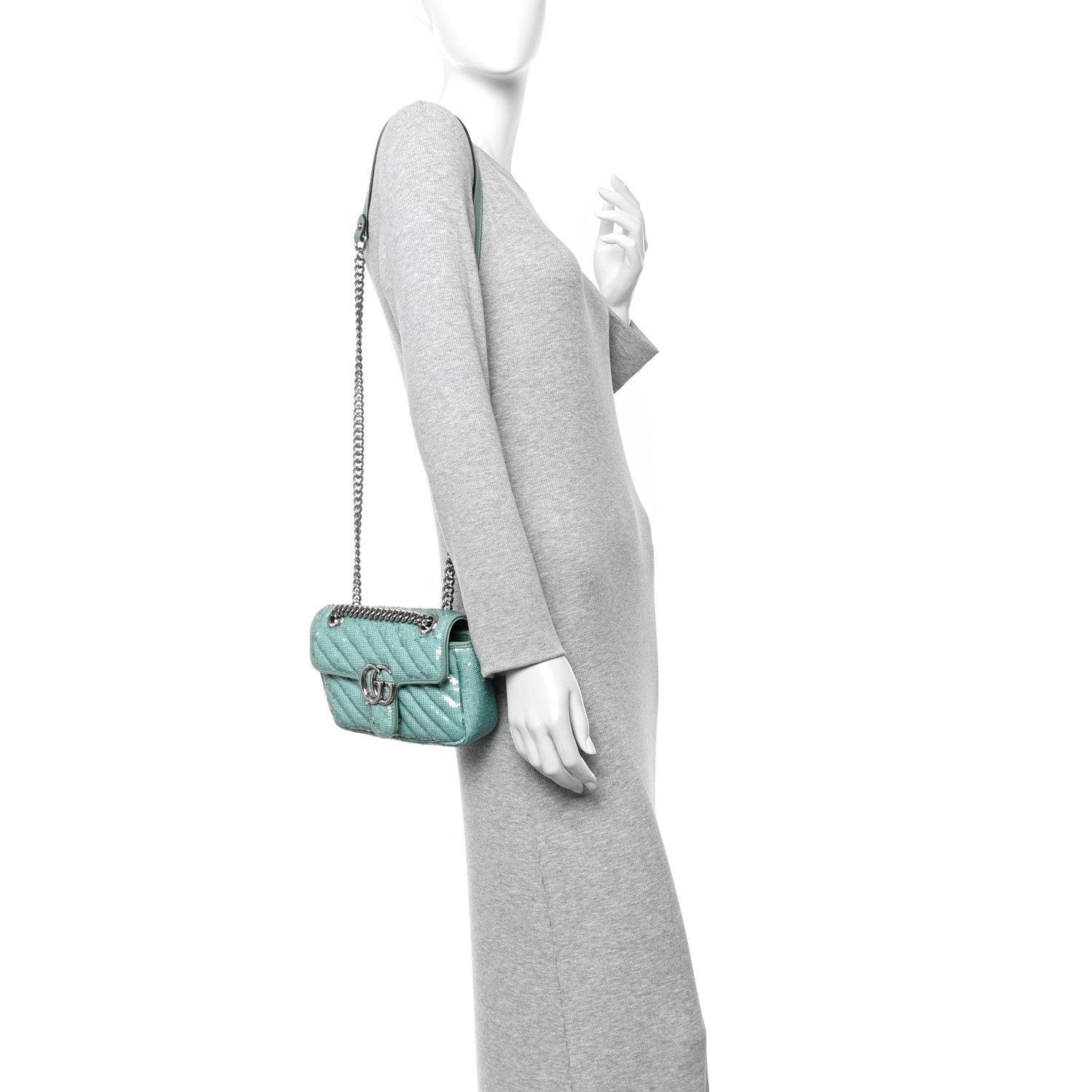 Gucci Sequin Matelasse Small GG Marmont Shoulder Bag Water Green Verde Chiaro Light Water Green 2 of 10