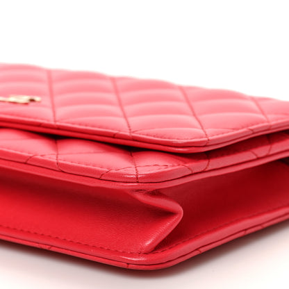 Chanel Lambskin Quilted Wallet On Chain WOC Red 10 of 10