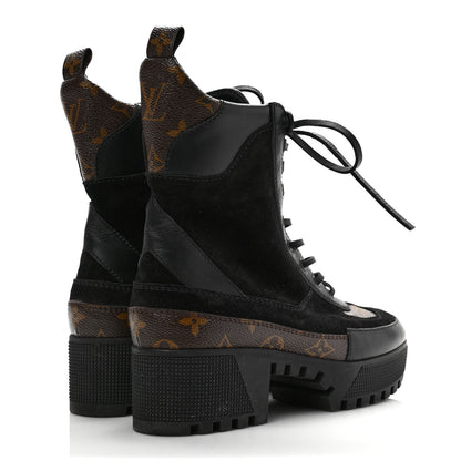 Louis Vuitton Suede Calfskin Monogram Laureate Platform Desert Boots 38 Black 4 of 10