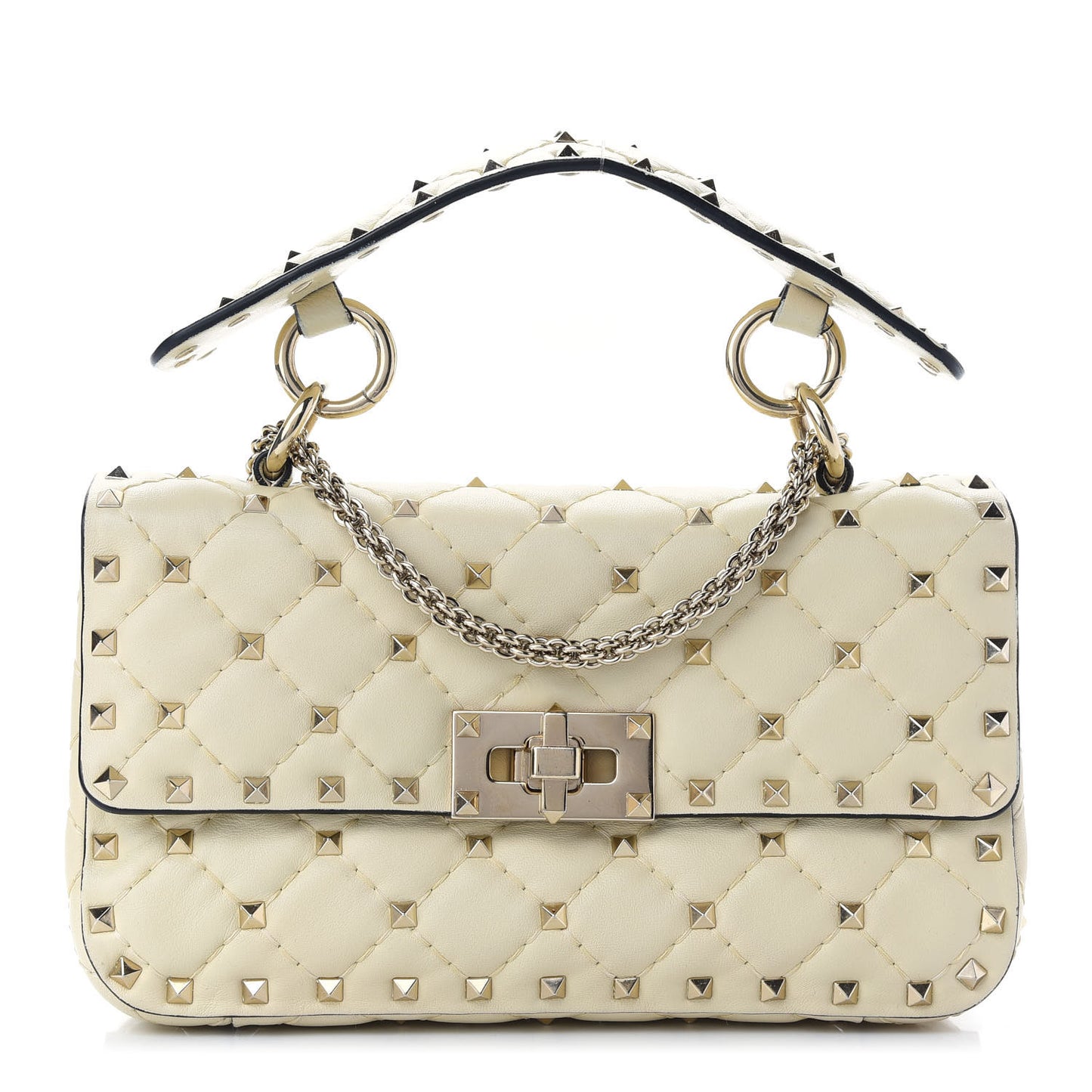Nappa Small Rockstud Spike Shoulder Bag Light Ivory