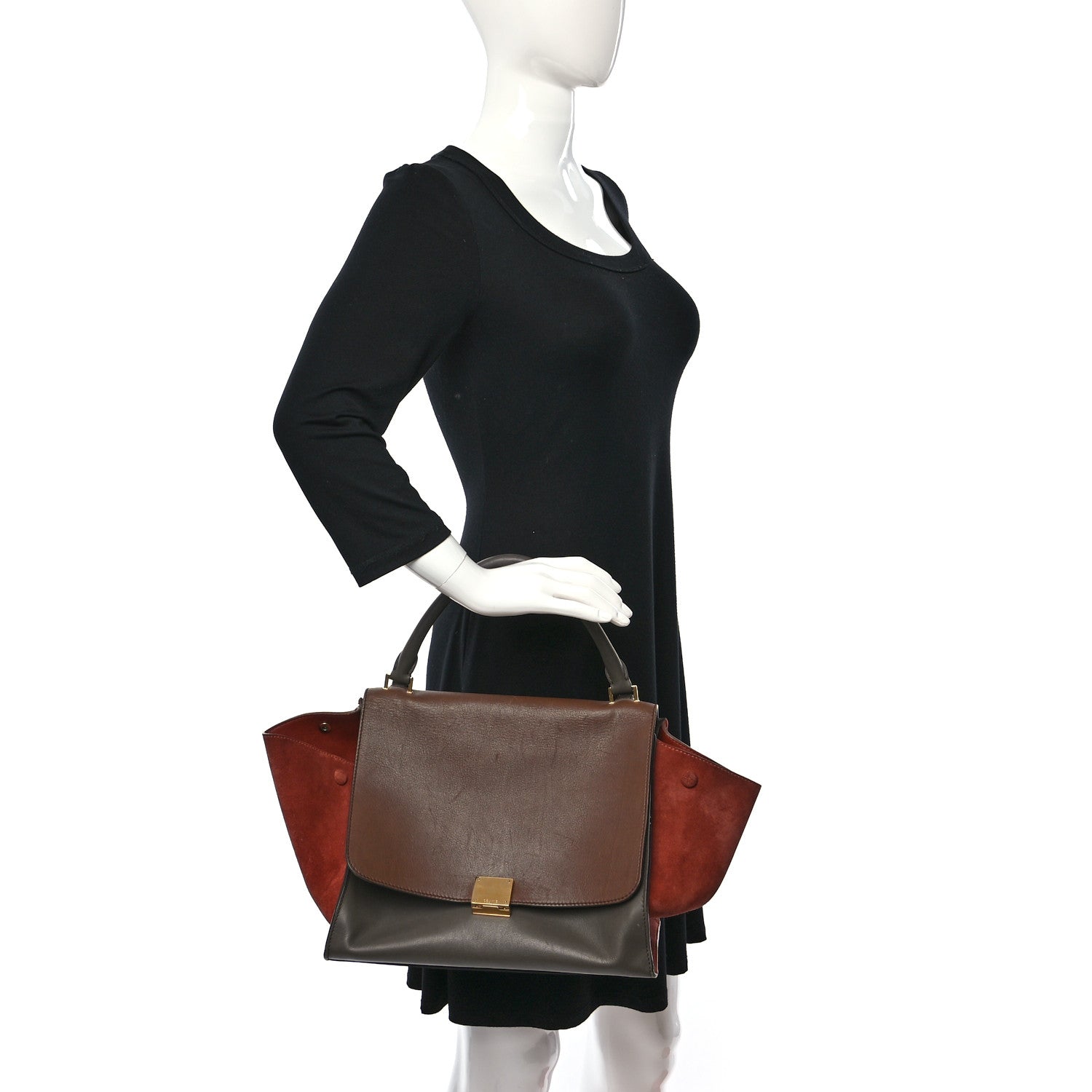 Celine Calfskin Suede Medium Tri-Color Trapeze Terracotta 2 of 11