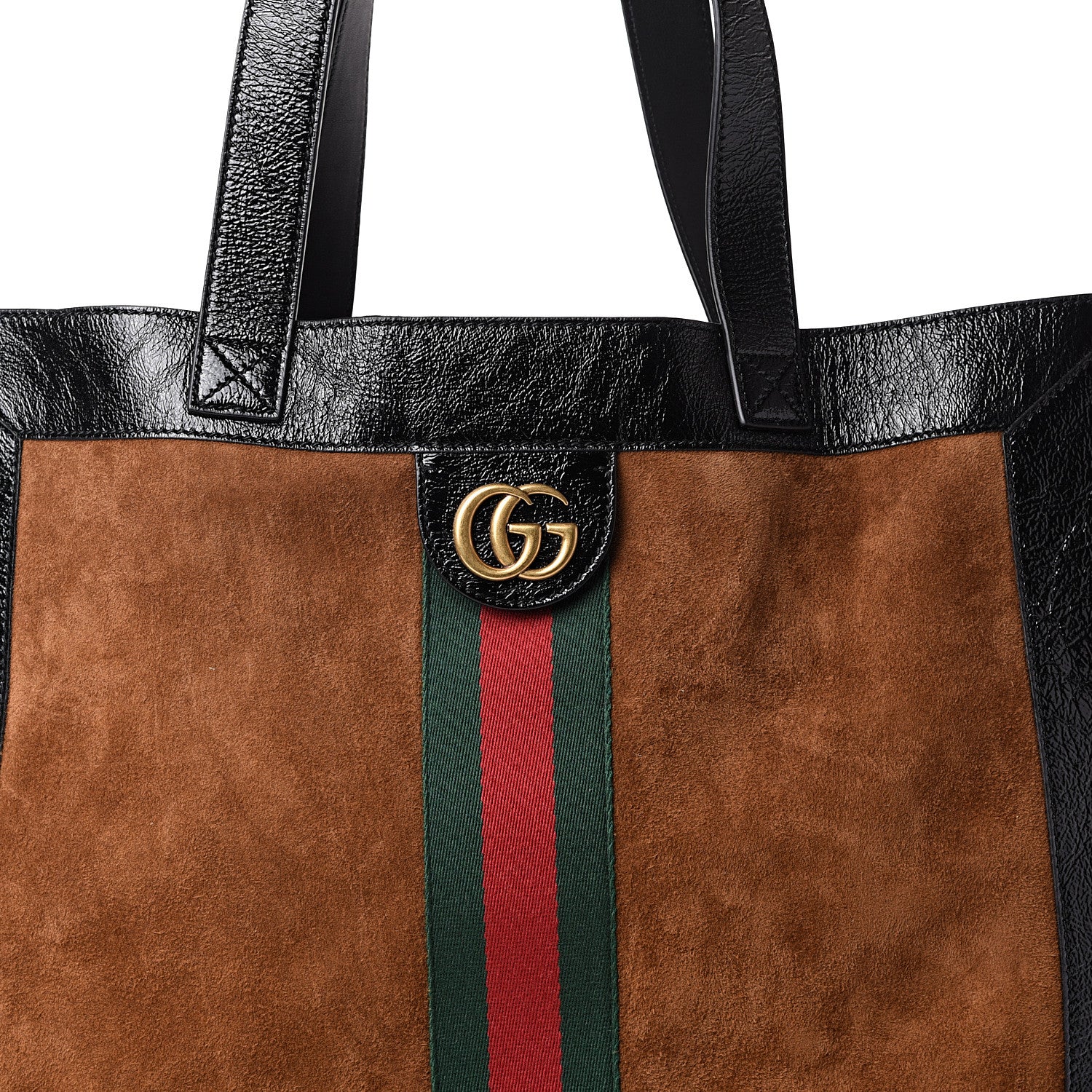 Gucci Suede Patent Web Large Ophidia Vertical Shopping Tote Nocciola Black 8 of 10