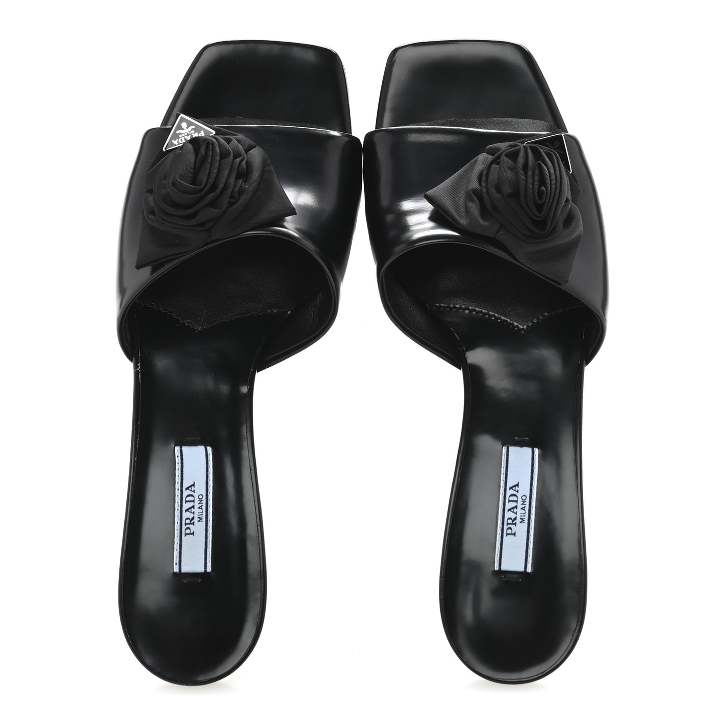 Spazzolato Nylon Flower Metal Triangle Logo Slide Sandals 37 Black