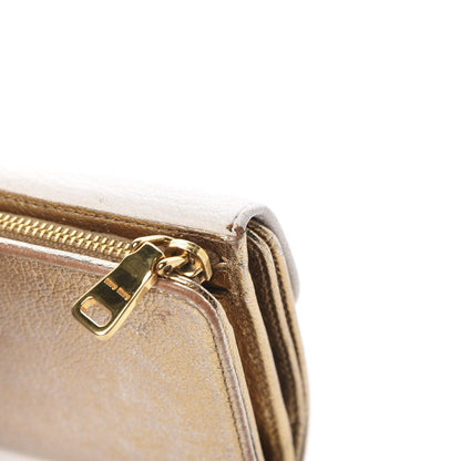 Miu Miu Metallic Goatskin Madras Bi-Color Tri-Fold Flap Wallet White Pyrite 14 of 16