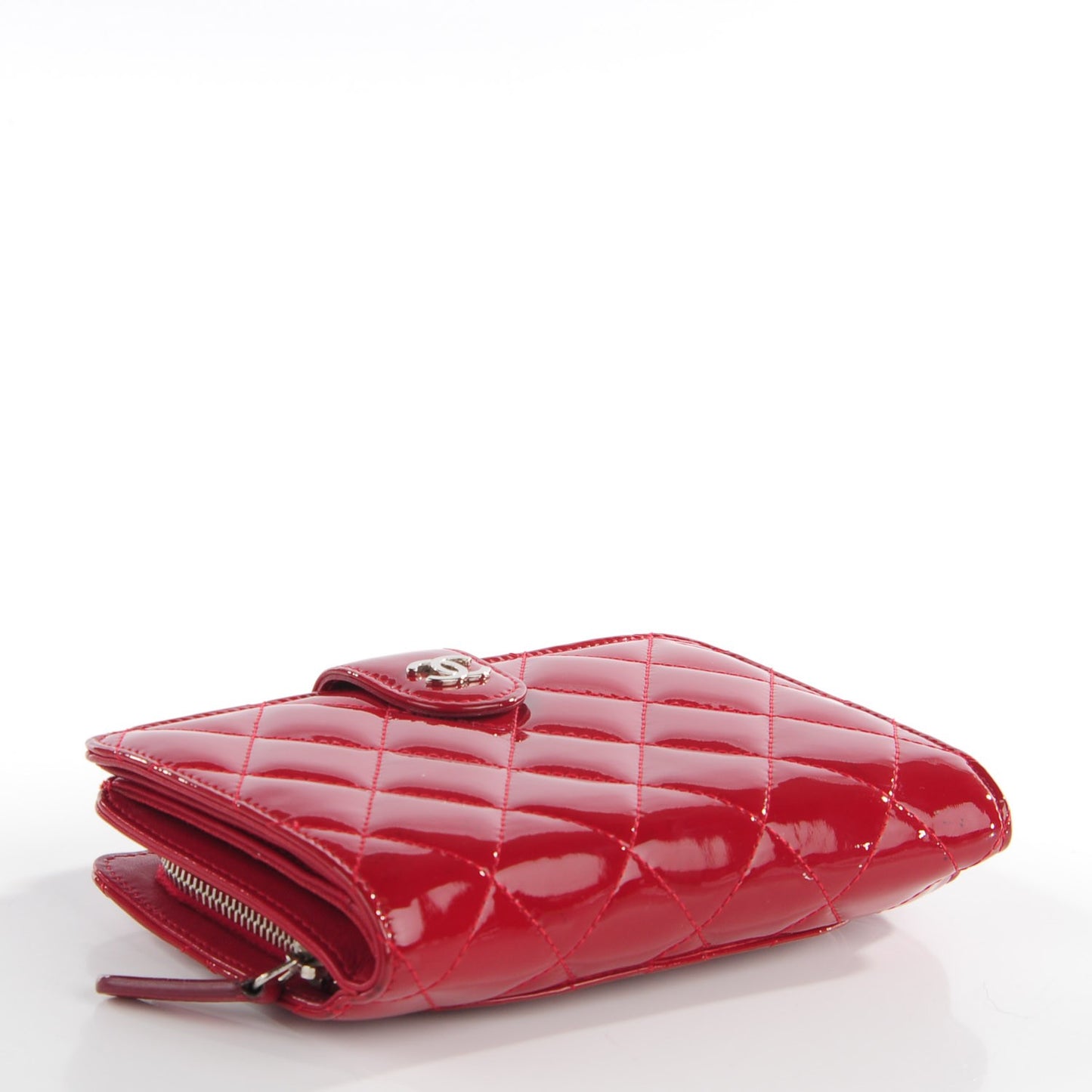 Patent Quilted Zip Pocket Wallet Red