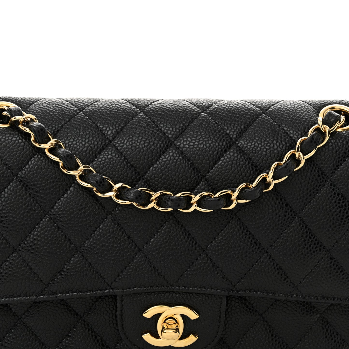 Caviar Quilted Medium Double Flap Black
