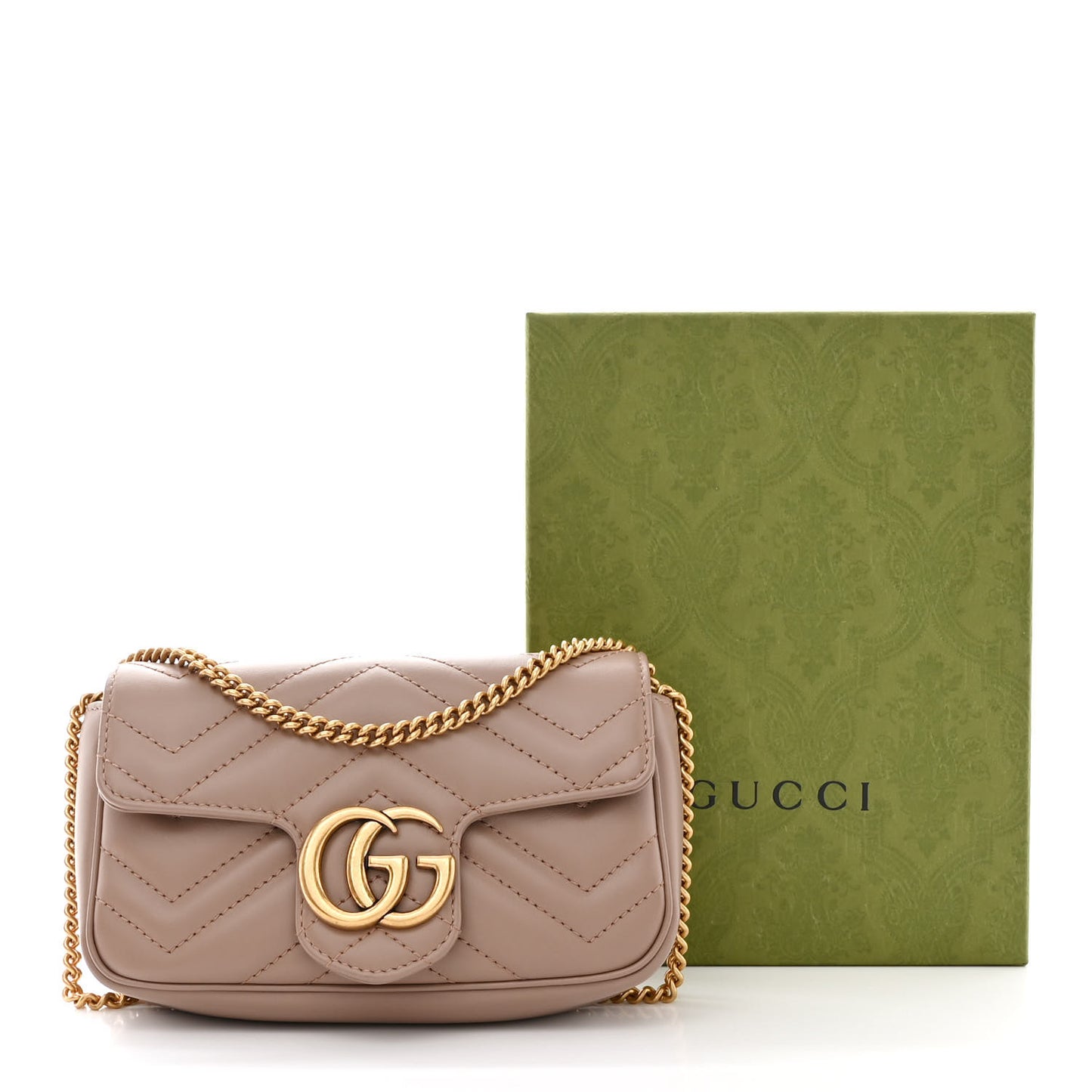 Calfskin Matelasse Super Mini GG Marmont Shoulder Bag Porcelain Rose