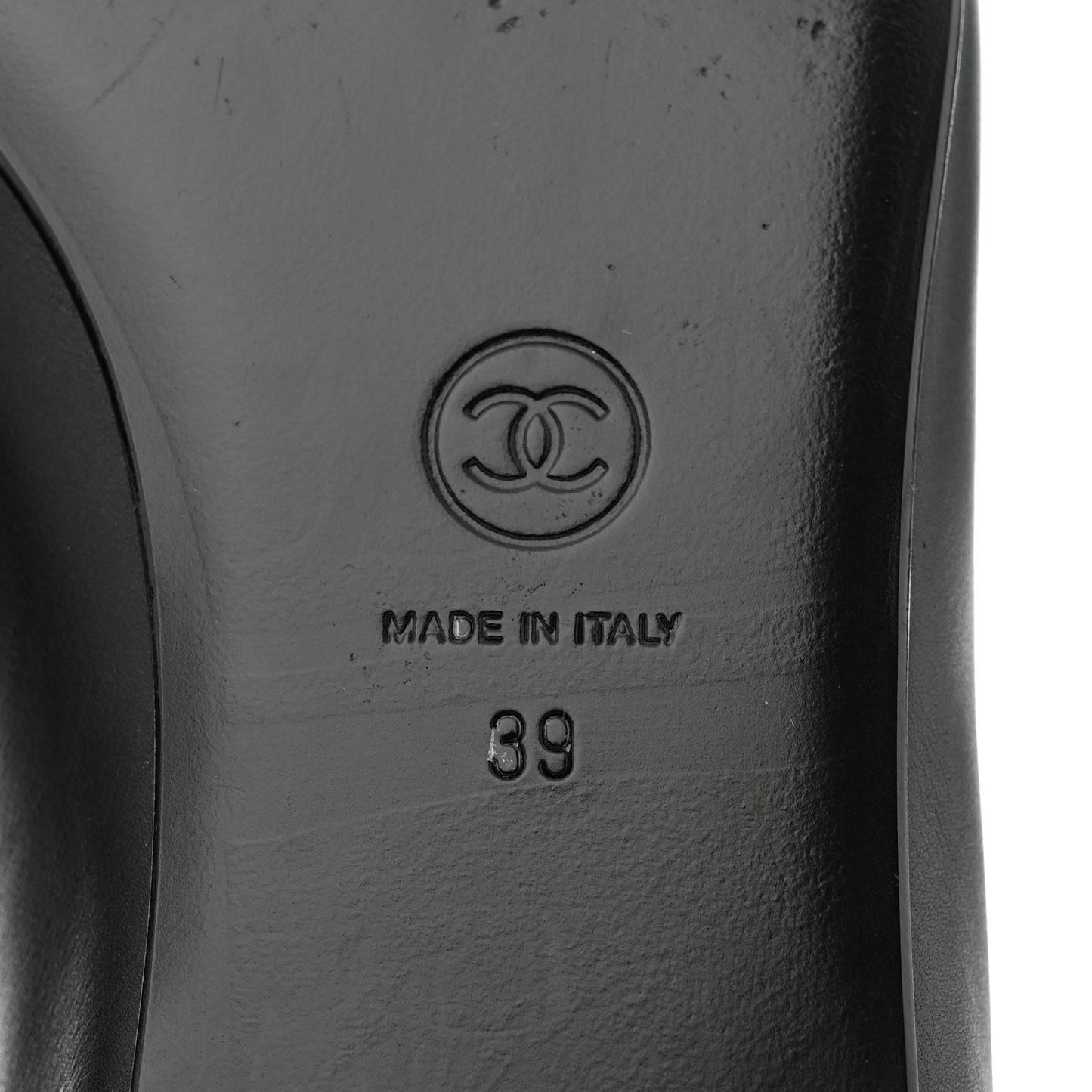 Calfskin Metallic Goatskin CC Cap Toe Ballerina Flats 39 Black Silver