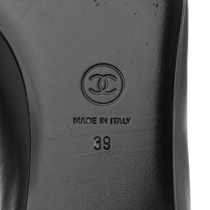 Chanel Calfskin Metallic Goatskin CC Cap Toe Ballerina Flats 39 Black Silver 8 of 9