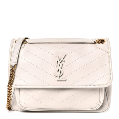 Saint Laurent Lambskin Matelasse Monogram Medium Niki Chain Satchel Ivory 1 of 19