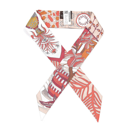 Hermes Silk La Danse Des Amazones Twilly Beige Corail Brun 1 of 4
