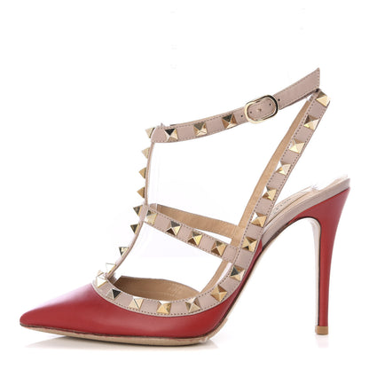 Valentino Garavani Nappa Rockstud Ankle Strap Pumps 35 Rosso Poudre 1 of 8