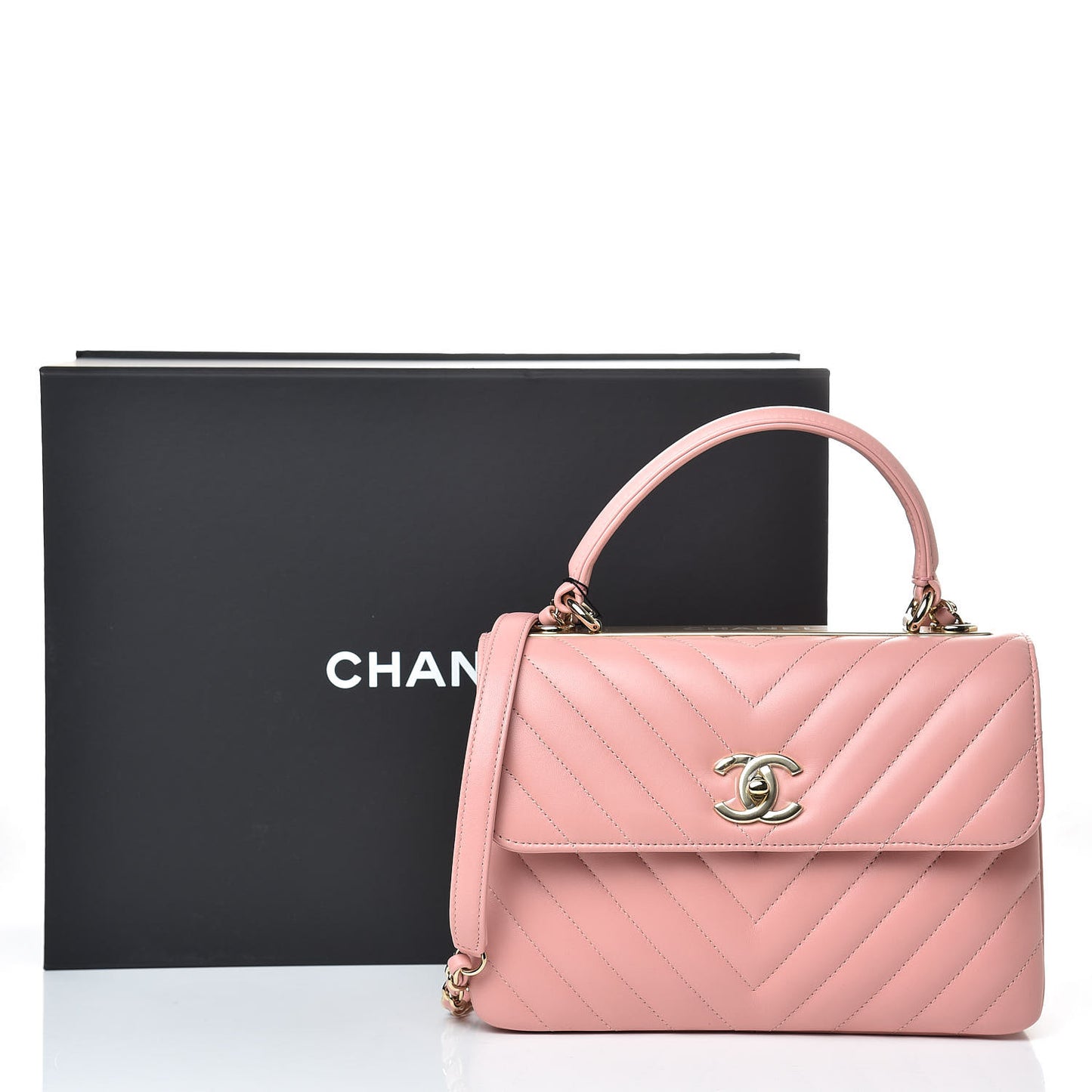 Lambskin Chevron Quilted Small Trendy CC Dual Handle Flap Bag Light Pink