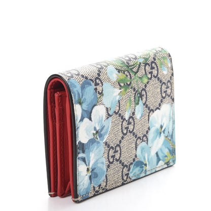 Gucci GG Supreme Monogram Blooms Card Case Beige Blue Navy Hibiscus Red 3 of 11