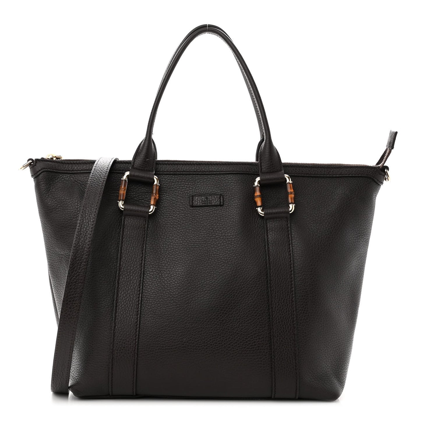 Calfskin Bamboo Top Handle Tote Dark Brown