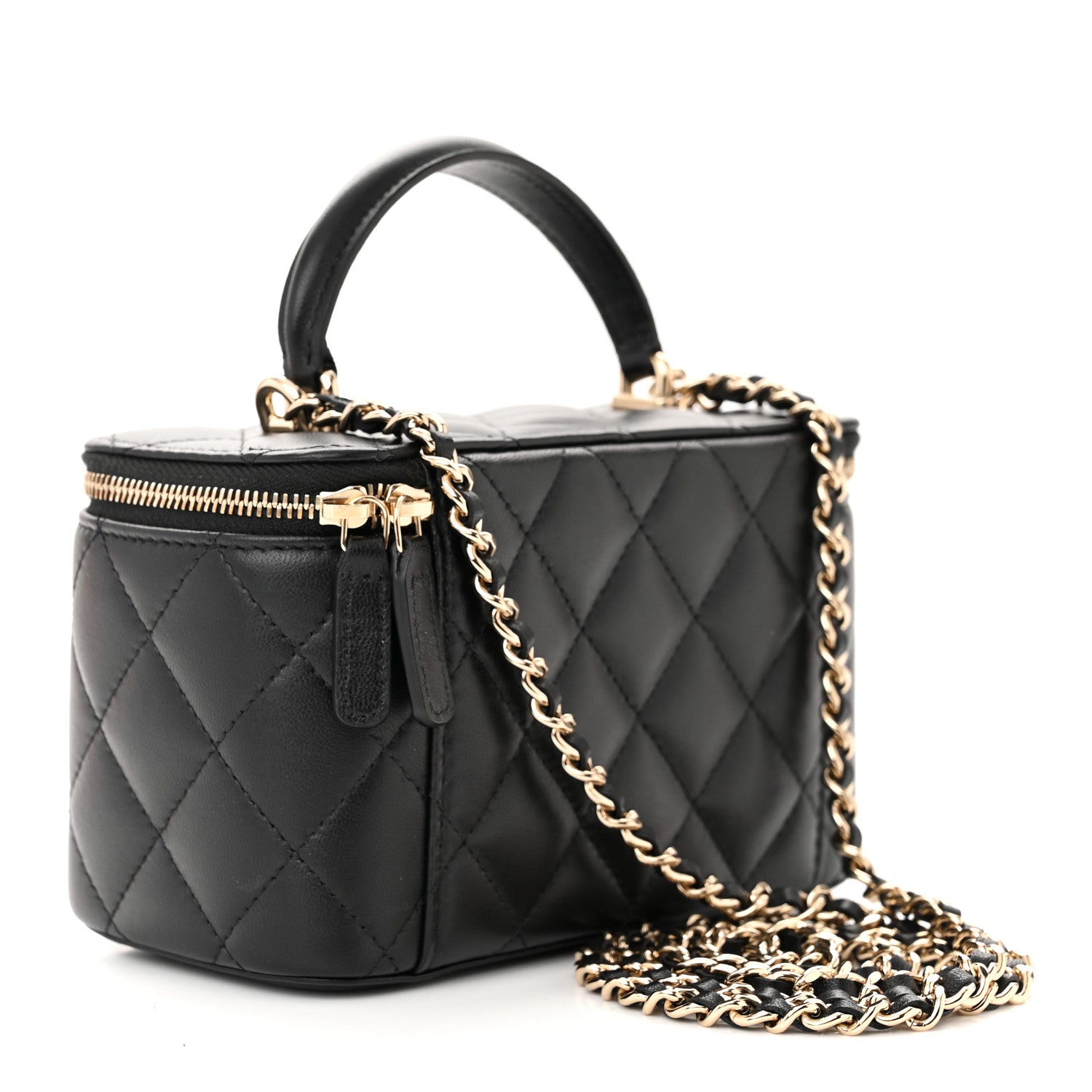 Chanel Lambskin Quilted Small Top Handle Vanity Case With Chain Black 3 of 13