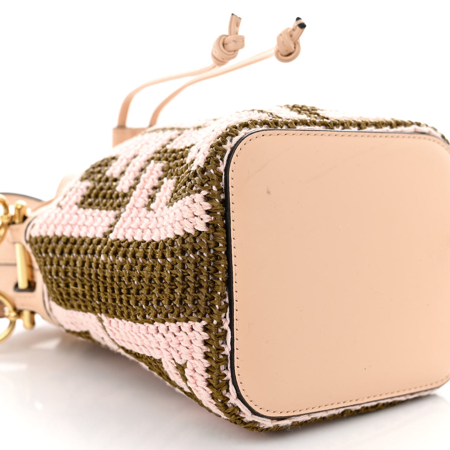 Raffia Vitello King F is Fendi FF Crochet Mini Mon Tresor Bucket Bag Natural Light Rose