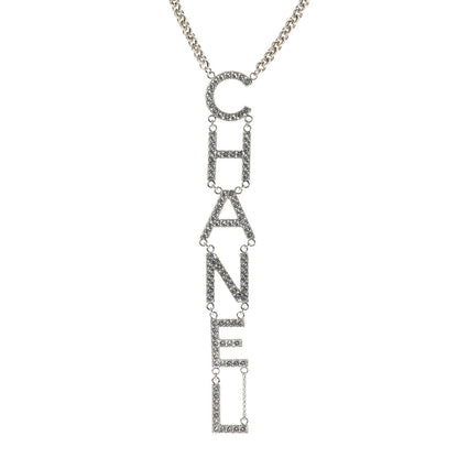 Chanel Metal Crystal Cha-Nel Logo Necklace Gold 1 of 7