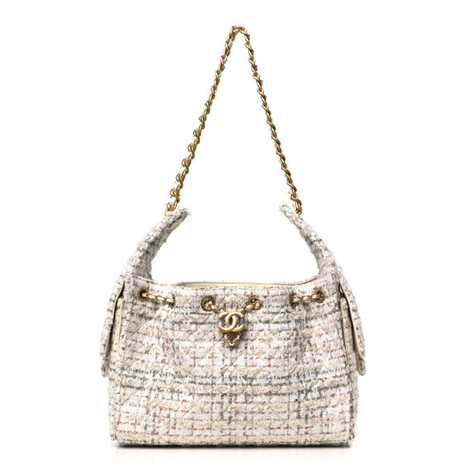 Tweed Quilted Small Chanel 25 Handbag Ecru Khaki Gold Red