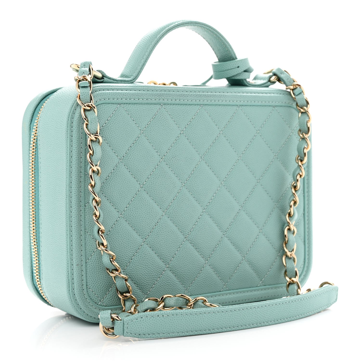 Chanel Caviar Quilted Medium CC Filigree Vanity Case Light Blue 3 of 11