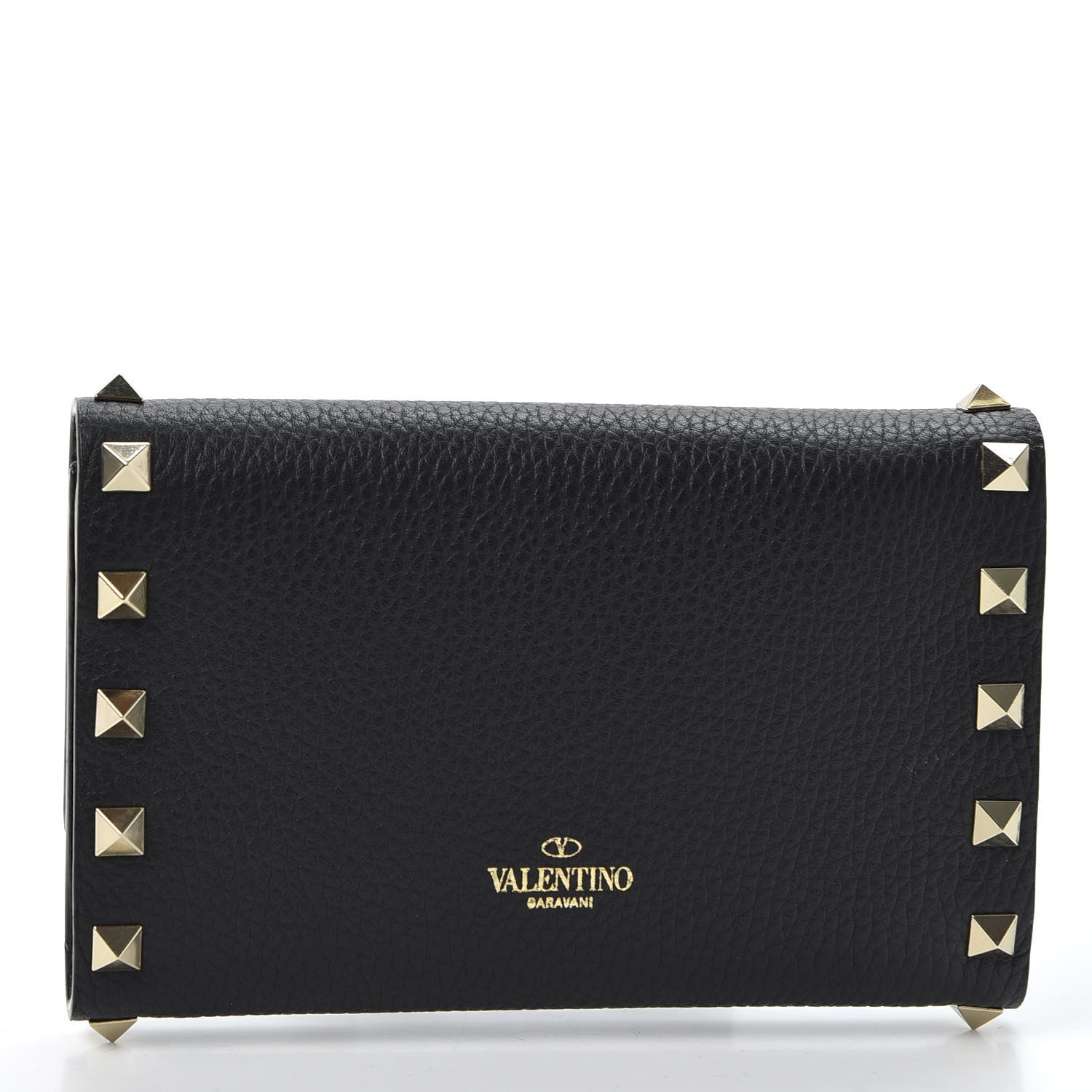 Valentino Garavani Pebbled Calfskin Rockstud Flap Wallet Black 2 of 10