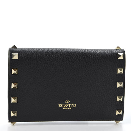 Valentino Garavani Pebbled Calfskin Rockstud Flap Wallet Black 2 of 10