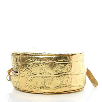 Chanel Metallic Calfskin Crocodile Embossed Cocodile Round Clutch with Chain Gold 4 of 10