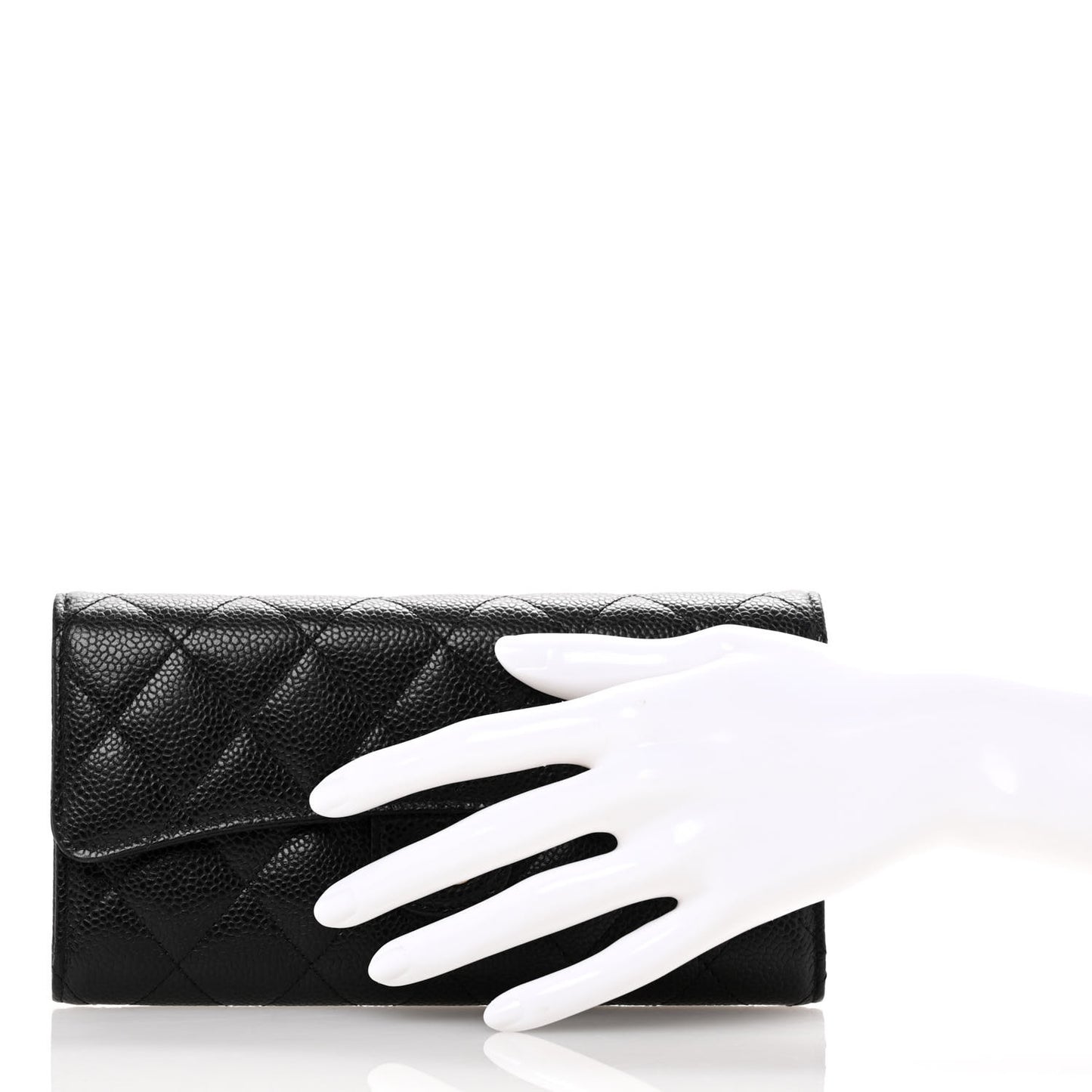 Caviar Quilted Large Gusset Flap Wallet Black