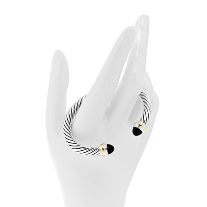 David Yurman Sterling Silver 14K Yellow Gold Black Onyx 7mm Cable Classics Bracelet 2 of 4