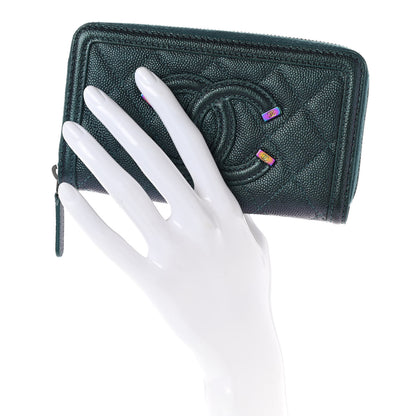 Chanel Iridescent Caviar Quilted Medium Filigree Zip Around Wallet Dark Turquoise 2 of 8