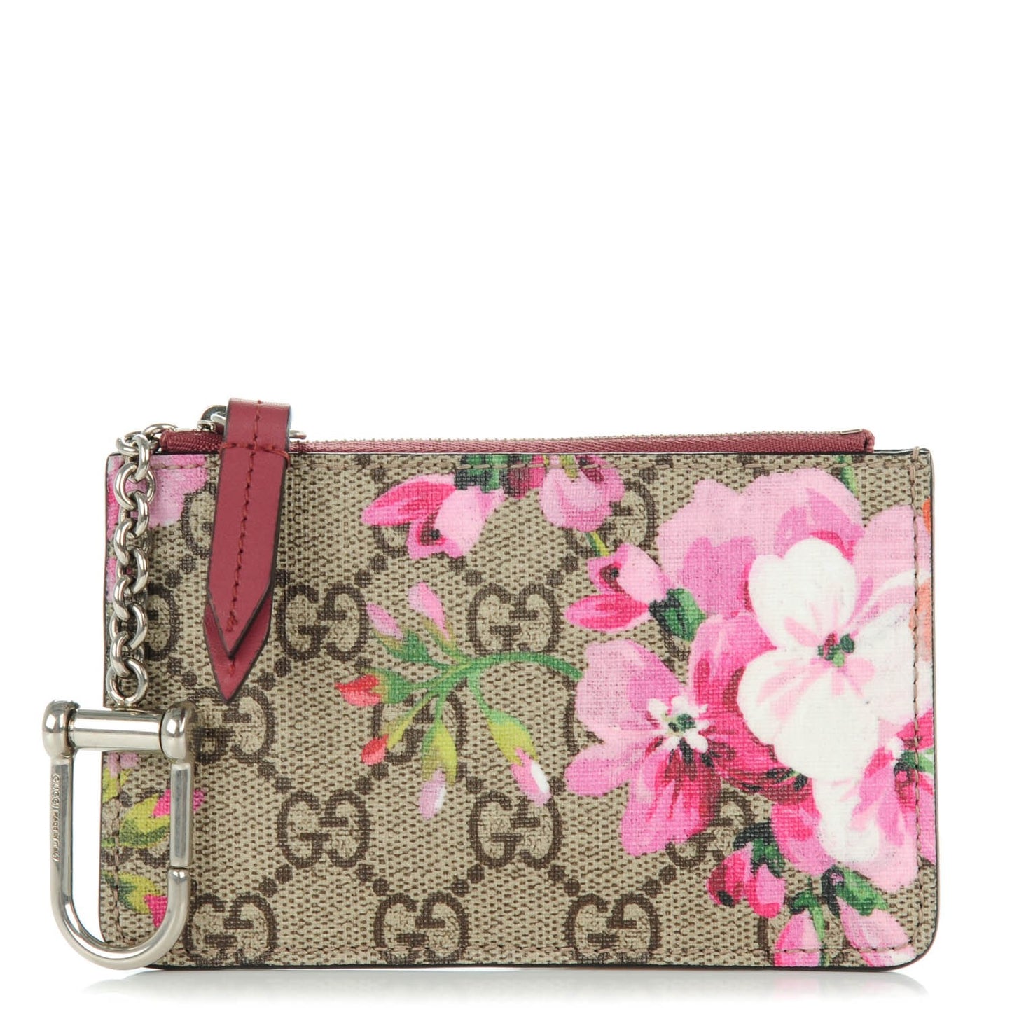 GG Supreme Monogram Blooms Key Ring Coin Case Beige Multicolor Dry Rose