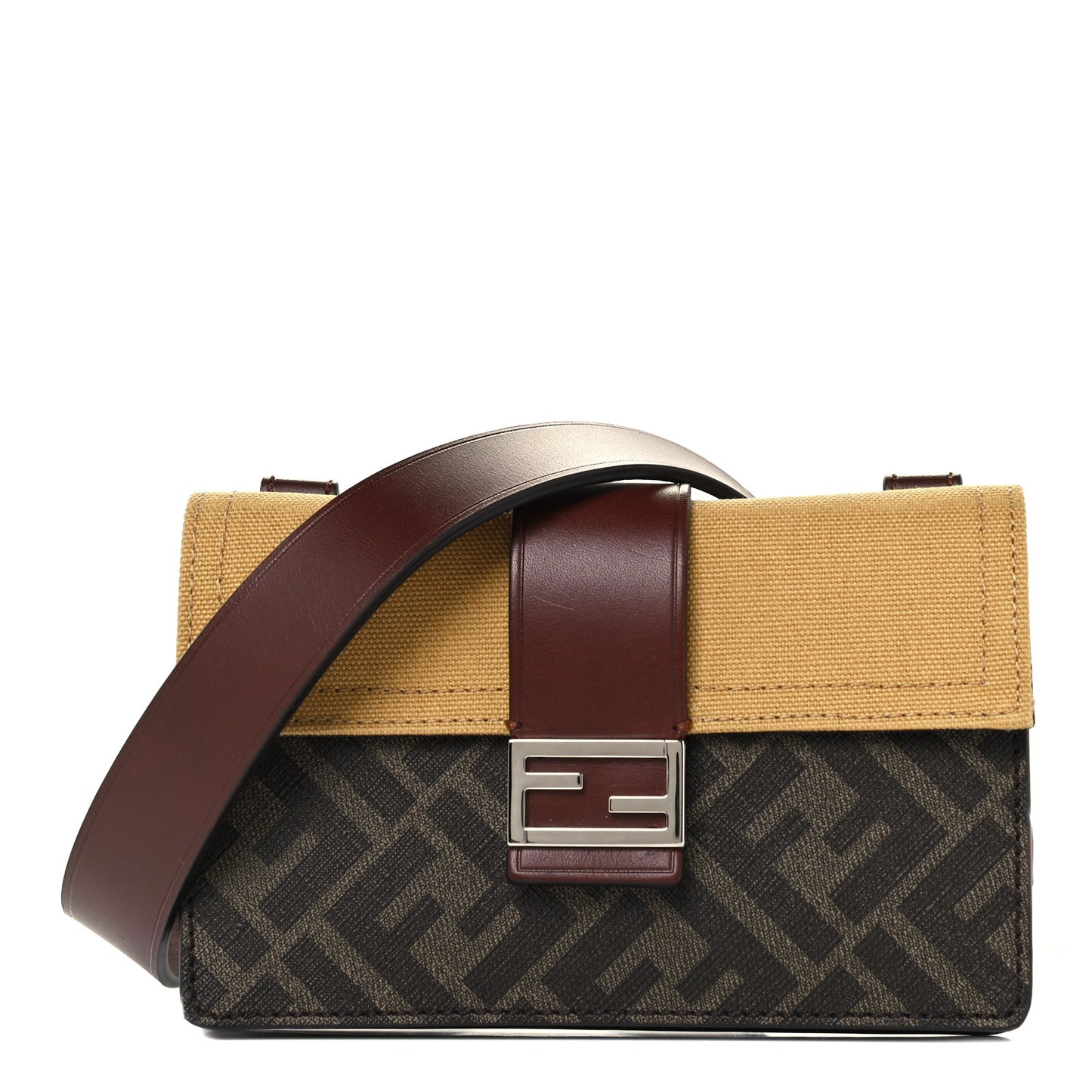Glazed Fabric Cotton Vitello King Aura FF 1974 Baguette Belt Pouch Tobacco Moro Mimosa Gianda