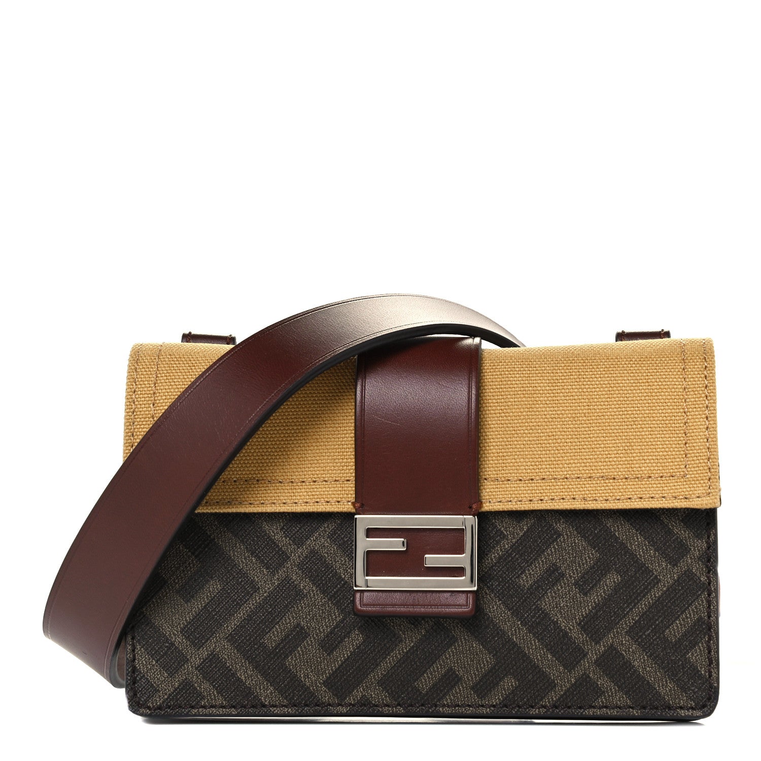 Fendi Glazed Fabric Cotton Vitello King Aura FF 1974 Baguette Belt Pouch Tobacco Moro Mimosa Gianda 1 of 12