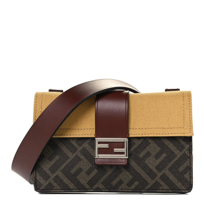 Fendi Glazed Fabric Cotton Vitello King Aura FF 1974 Baguette Belt Pouch Tobacco Moro Mimosa Gianda 1 of 12